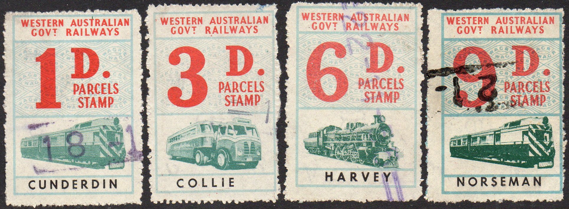 Western Australian Government Railway Parcels Stamps 1952-1957 Third Series, Second Issue 
